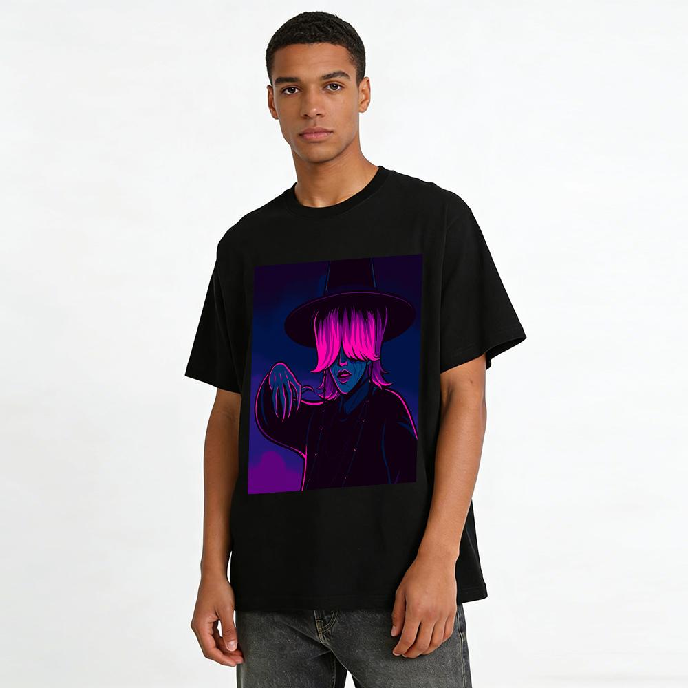 Neon Witch Print Long Sleeve Top Halloween Dark Cool Street Style Unisex Casual Wear Pure cotton T-shirt