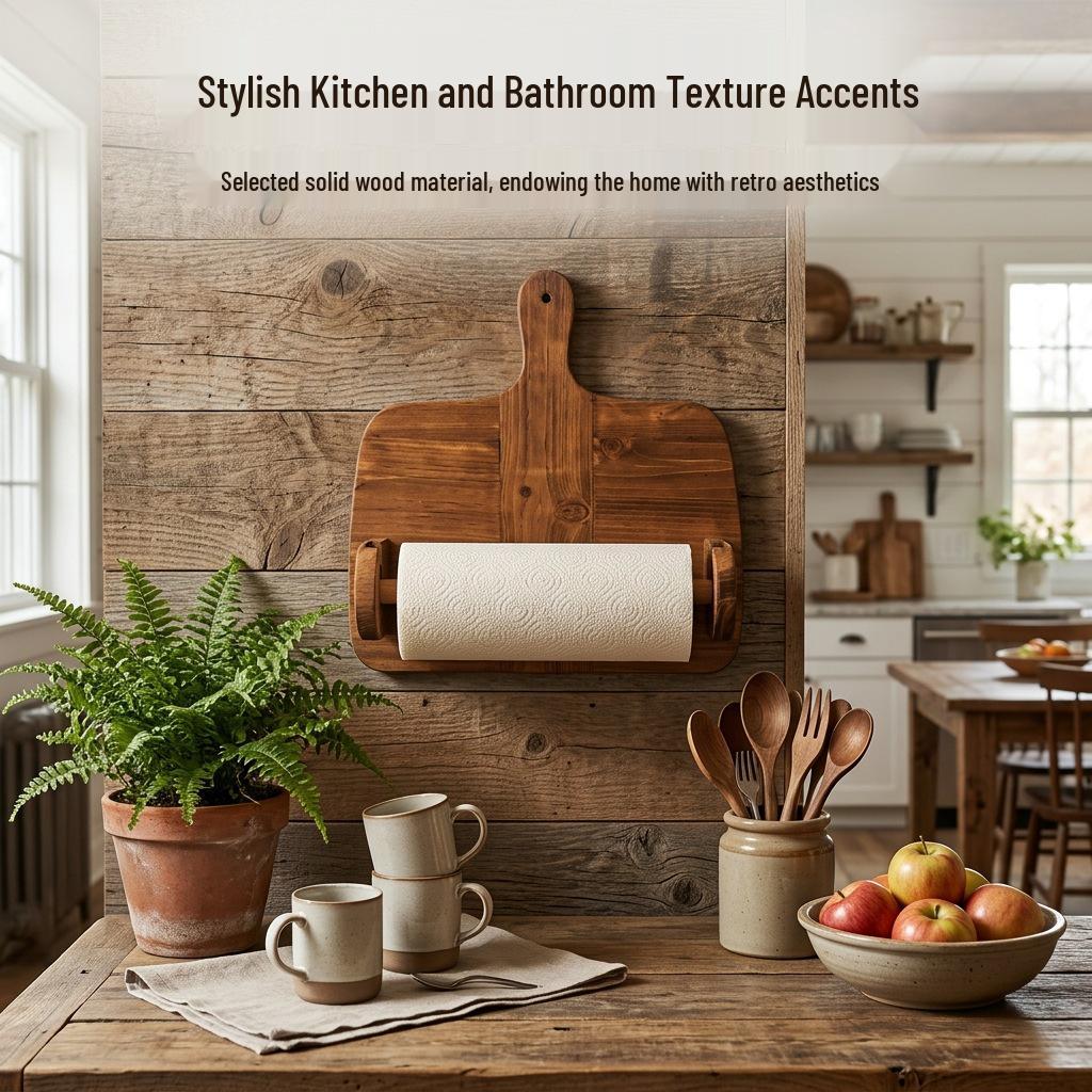 Retro Solid Wood Wall-Mounted Tissue & Paper Roll Holder