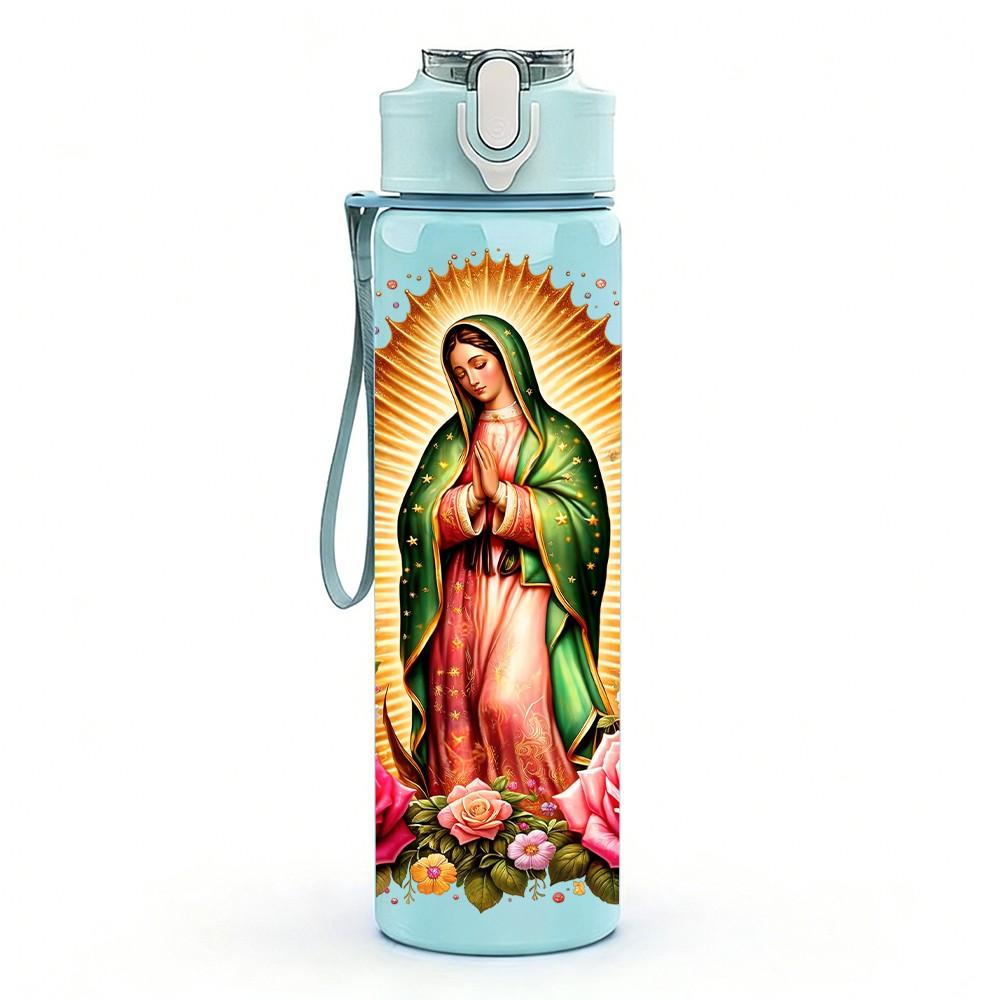 1PC Virgin Mary Guadalupe Religious Art 750ml Color Plastic Sports Water Bottle Leakproof Flip Straw Lid Suitable for Sports Office Home Use