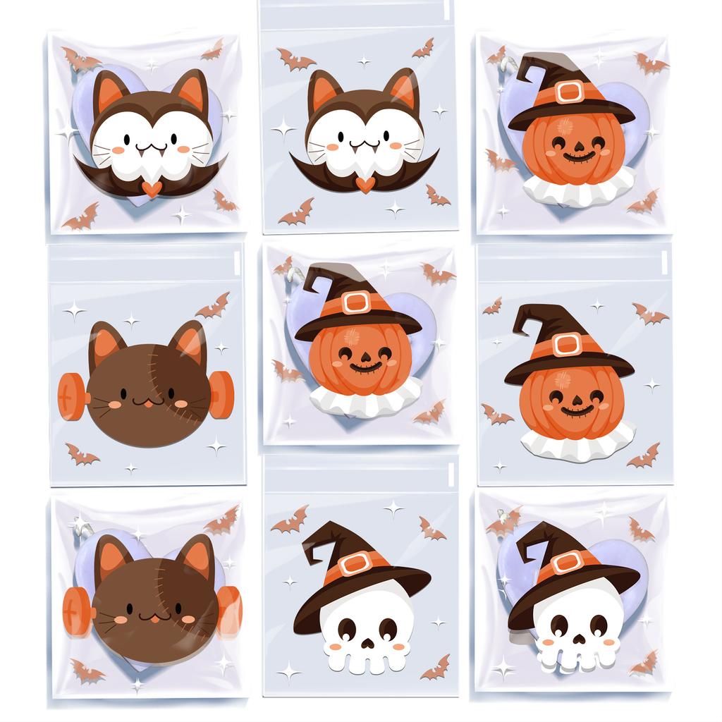 Transparent Style, Halloween, Nougat, Snowflake Puff Pastry, Biscuit Candy Packaging Bag, Ghost Festival, Party Gift, Self Sealing Bag