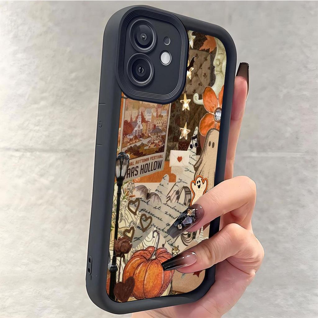 Pumpkin Head Groove Style Black Phone Case for iPhone 15/16/17 Pro Max