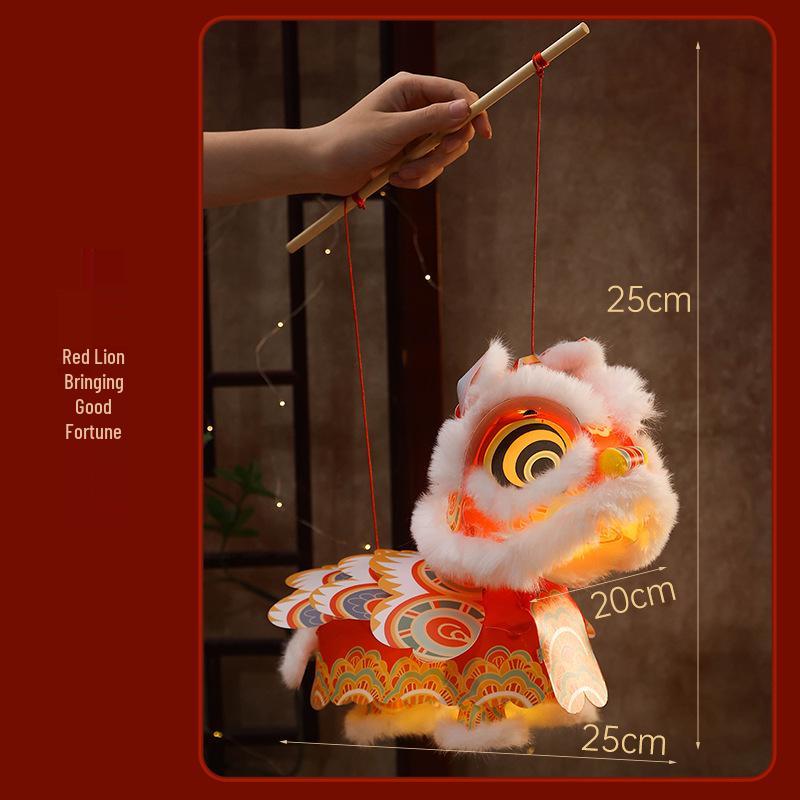 

2026 Рік Коня Великий Ліхтар Танцю Лева Набір для Самостійного Складання - Дитяча Ручна Світна Іграшка левиний/червоний