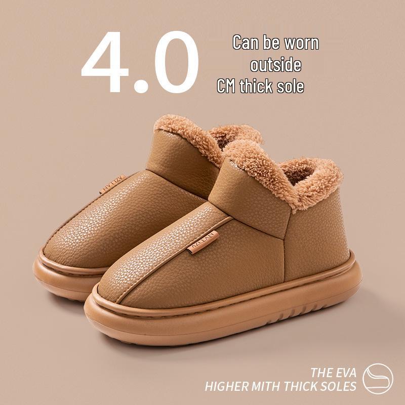 

Мужские и женские водонепроницаемые ПУ тапочки с вельветовой подкладкой для дома/улицы, зимние хлопковые 36-37 коричневый