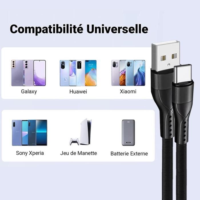 Câble USB-C - BOOLING - 1M - Nylon Tressé - 3A - Compatible Xiaomi Redmi 14C/13C/Note 13 5G/Redmi Note 14 5G