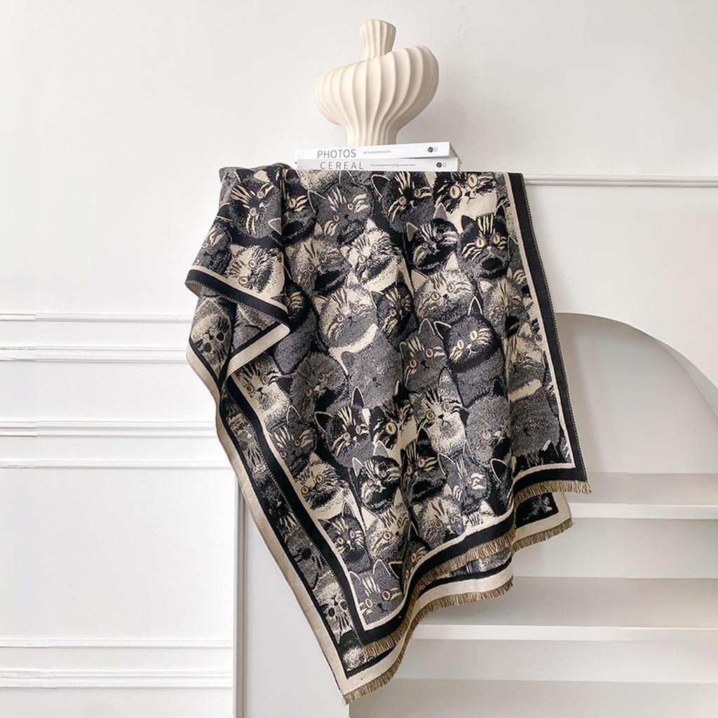Winter Warm New Retro Style Cashmere Scarf Women'S Double Sided Print Pashmina Shawl Female Foulard Blanket Poncho