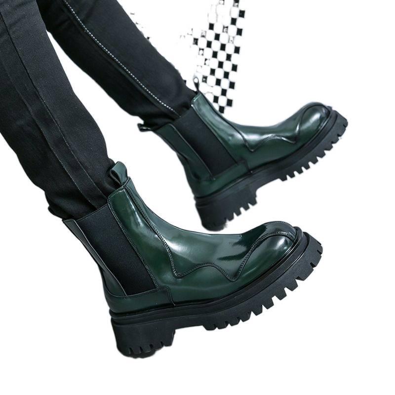 Men's British Style Velvet-Lined High-Top Chelsea Boots - Thick Soles, Height-Increasing, Warm Autumn/Winter Motorcycle Boots