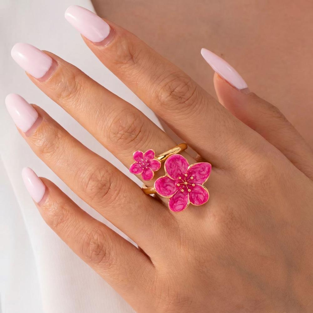 Metal Women Peach Blossom Ring Adjustable Open Jewelry Ring Flower-shaped Ring Birthday Gift