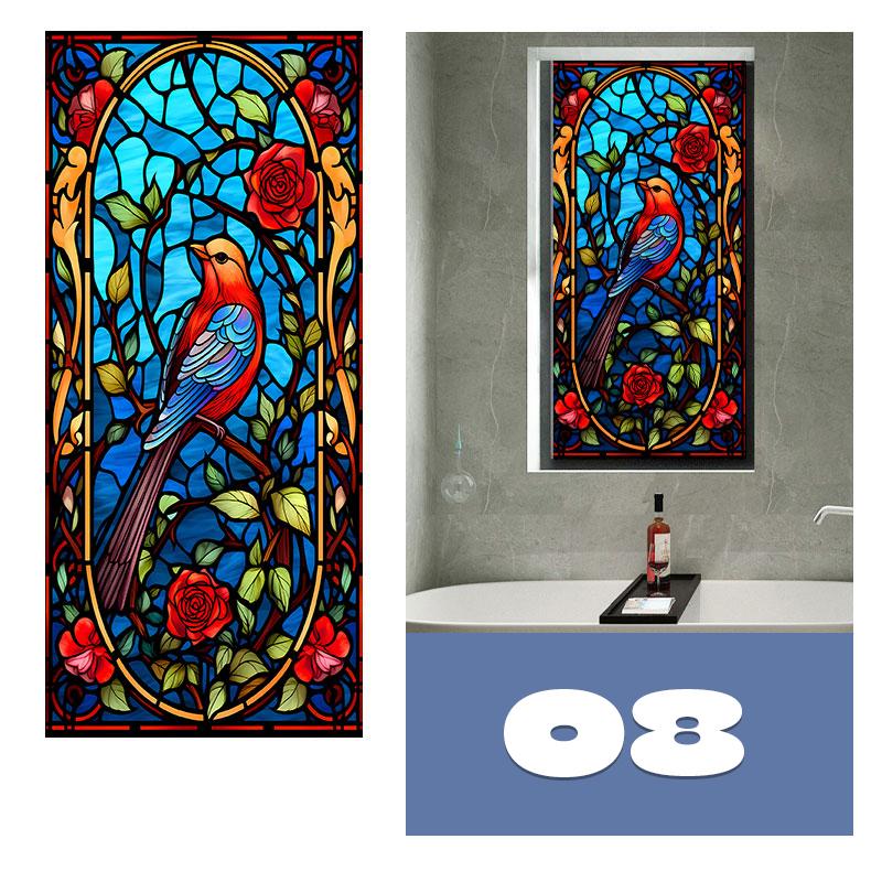 European Style Colorful Stained Glass Film Modern Art Geometry Pattern Privacy Window Stickers Static Cling Home Decor