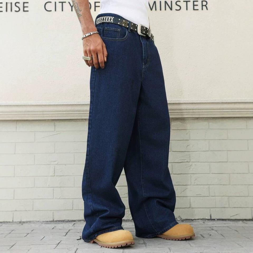 Dark blue wide-leg denim jeans