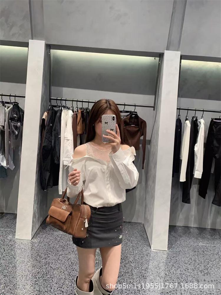 Sweet & Spicy Rhinestone Off-Shoulder Mesh Top for Women Small белый