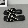 Fashion Women's Slippers and Ladies Sandals Open Toe Low Heel Outside on Beach House Black Indoor Home Slides Shoes Off White Word Flat