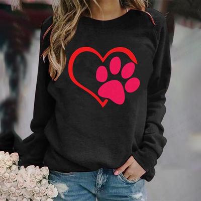 Kadın Yuvarlak Yaka Sweatshirt Moda 3d Baskı Hayvan Köpek Pençesi Kızlar Büyük Boy Eşofman Takımları Kazak Uzun kollu Giyim Montlar