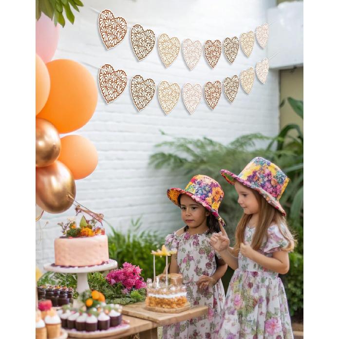 Talavera Cielito Lindo Heart Banner - 2 PCS Papel Picado Hearts Garland, Mexican Wedding decorations for Cinco de Mayo, Baby Shower or Boho Party