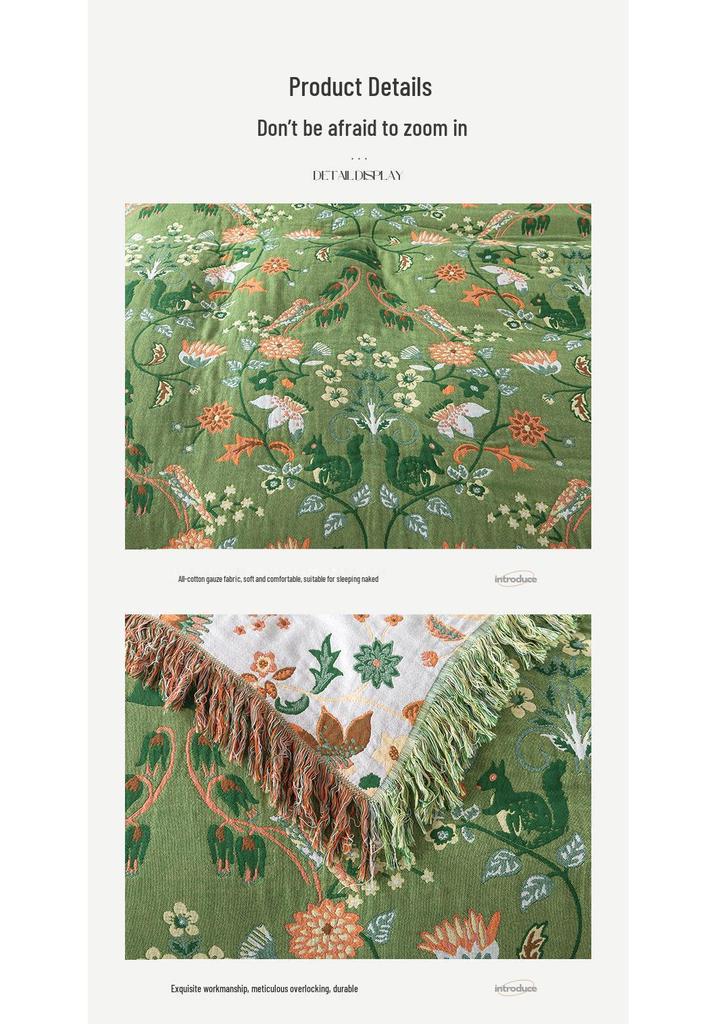 Double-Sided Green & White Wizard of Oz Pure Cotton Gauze Blanket Sofa Towel