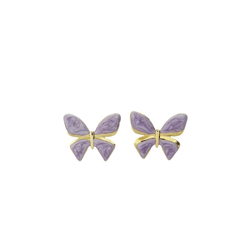 Purple Enamel Butterfly Stud Earrings for Women Cute Small Animal Lovely Sweet Female Ear Decoration Fashion Jewelry