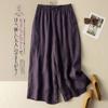 Cotton and Linen Wide-leg Pants Women Summer Retro Elastic Waist Ankle-Length Pants Lace-up Solid Versatile Loose Casual Pants