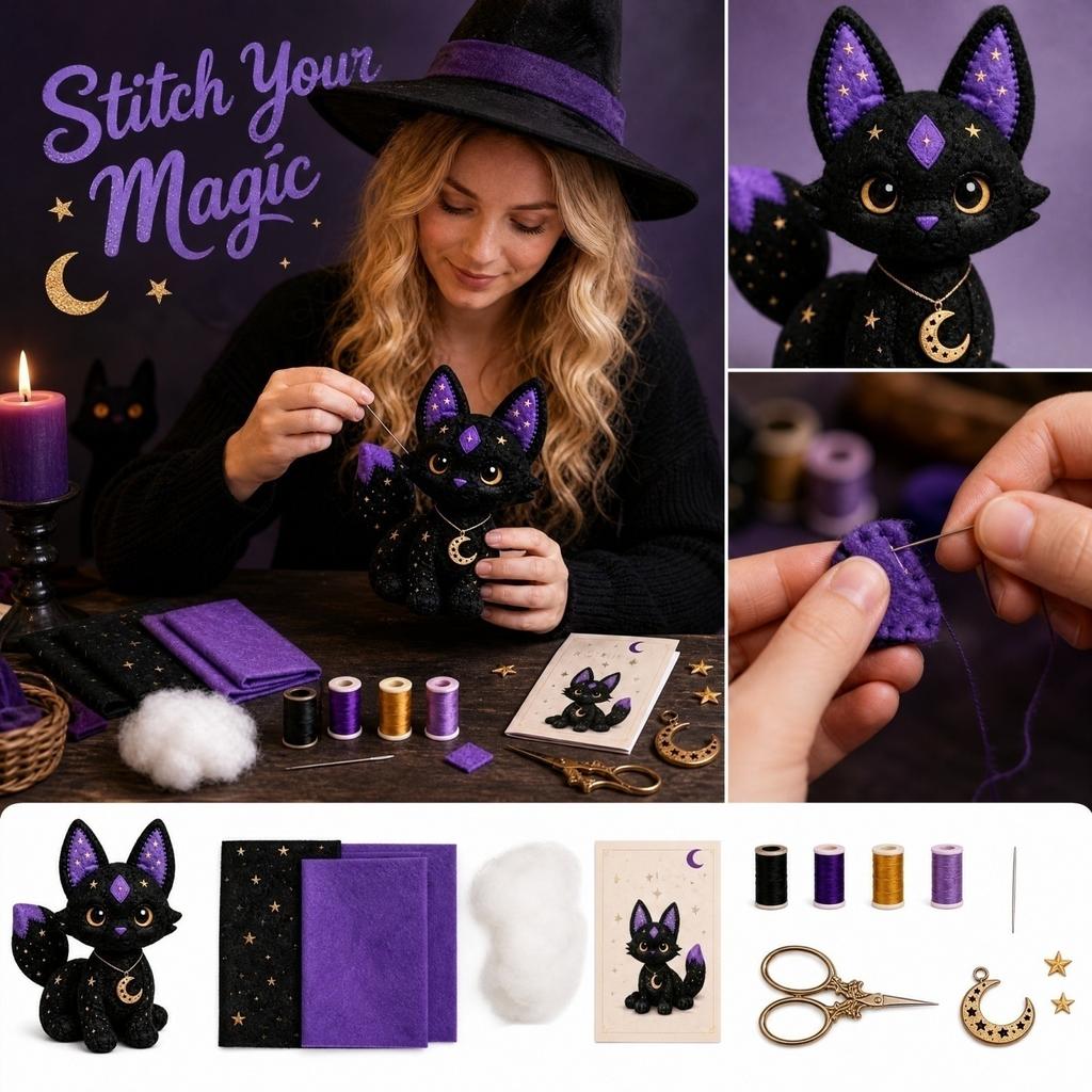 Kit Patchwork di Halloween - Set di Tessuti 3D con Toppe Colorate e Istruzioni per Adulti e Adolescenti, Kit da Cucito Fai-da-Te per Decorazioni Festive