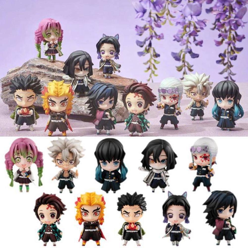 5Pcs Anime Demon Slayer Set Toy Figure Action Figure Kamado Tanjirou Nezuko Car Ornament Desktop Zenitsu Decorative Inosuke Doll