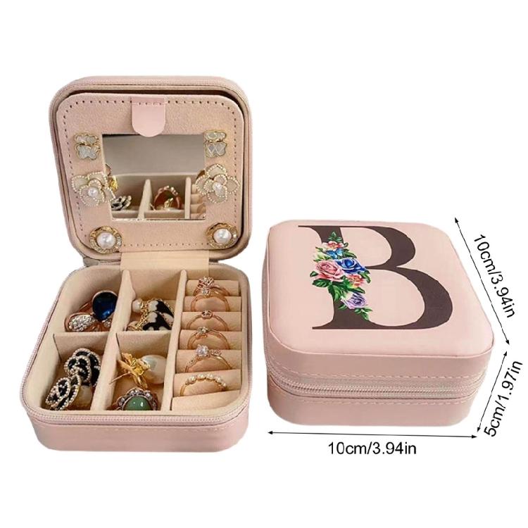 Jewelry Travel Organizers Letter Pattern Small Jewelry Container Fashion Portable Case PU Texture for Fashionable Lover