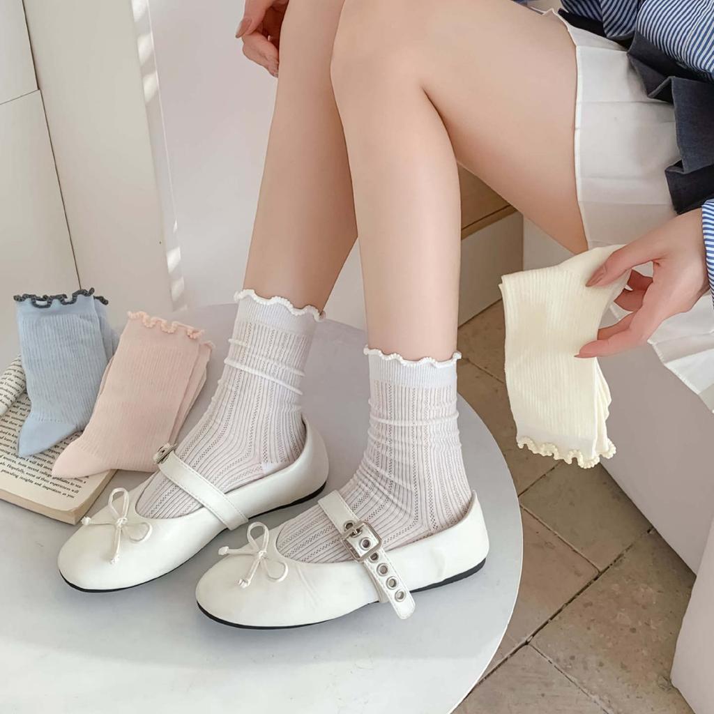 Boneless Socks Summer Thin Mesh Breathable Stacking Socks Wooden Ear Edge Medium Tube Socks Loose Lace Confinement Socks Women