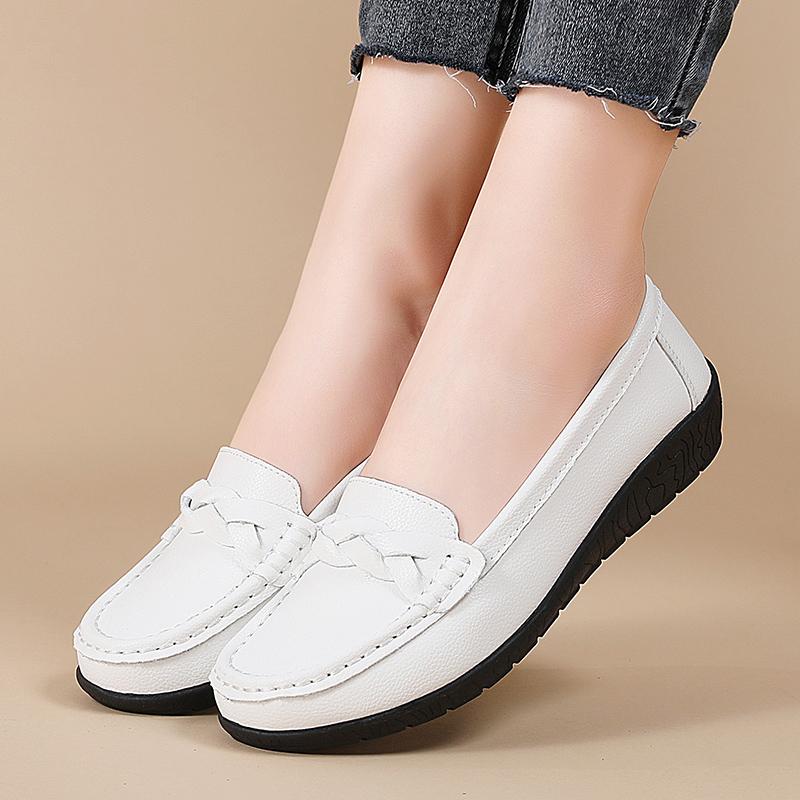 Echtes Leder Damen Ballerinas Keilabsatz Retro Schuhe Damen Slipper Damen Mokassins Leichtgewicht Übergröße Zapatos Mujer