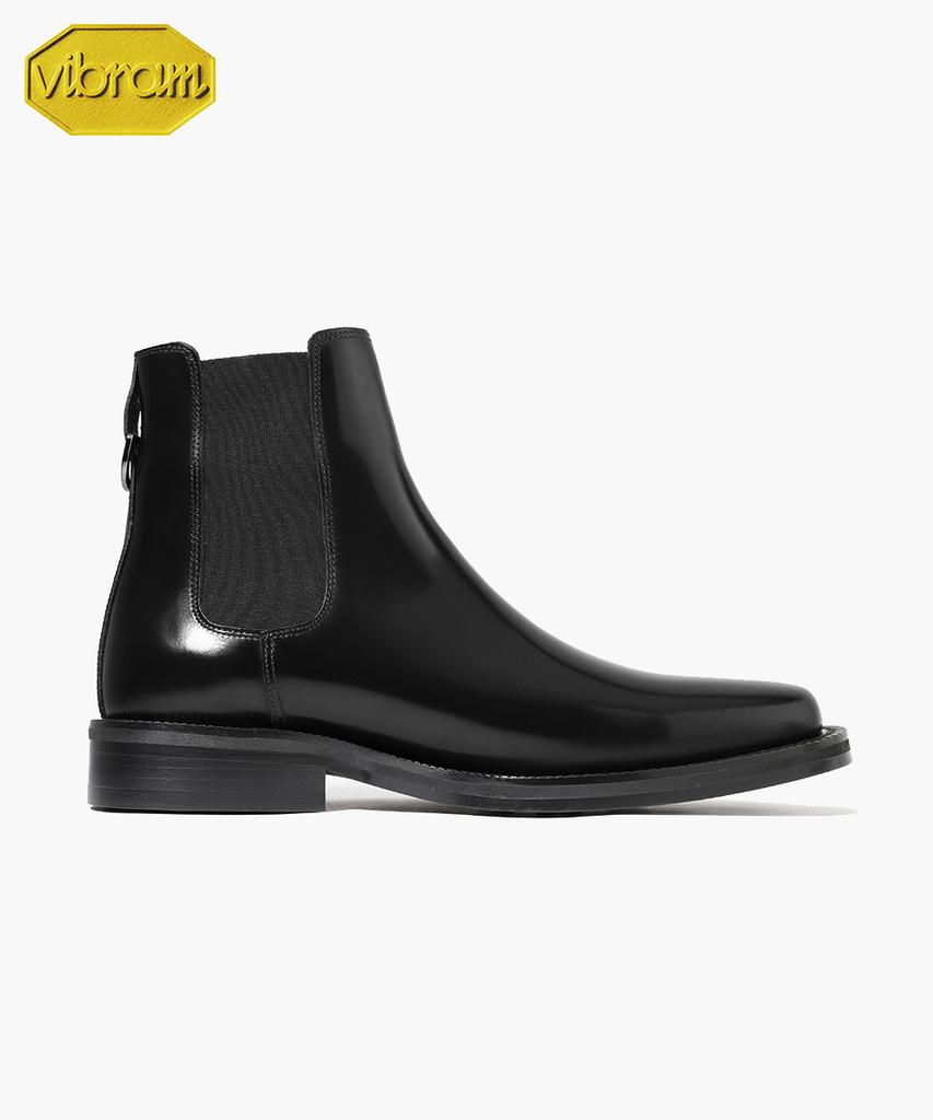 Firenze Atelier [Vibram] Minimal Square Toe Standard Rubber Sole Chelsea Boots 9410 [Black Box]