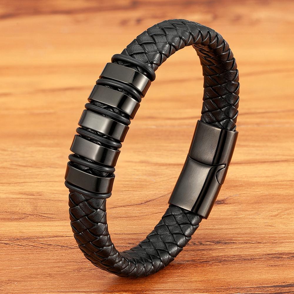 Combination Small Accessories Multicolor Stitching Stainless Steel Men's Leather Bracelet Luxury Jewelry Big Sale