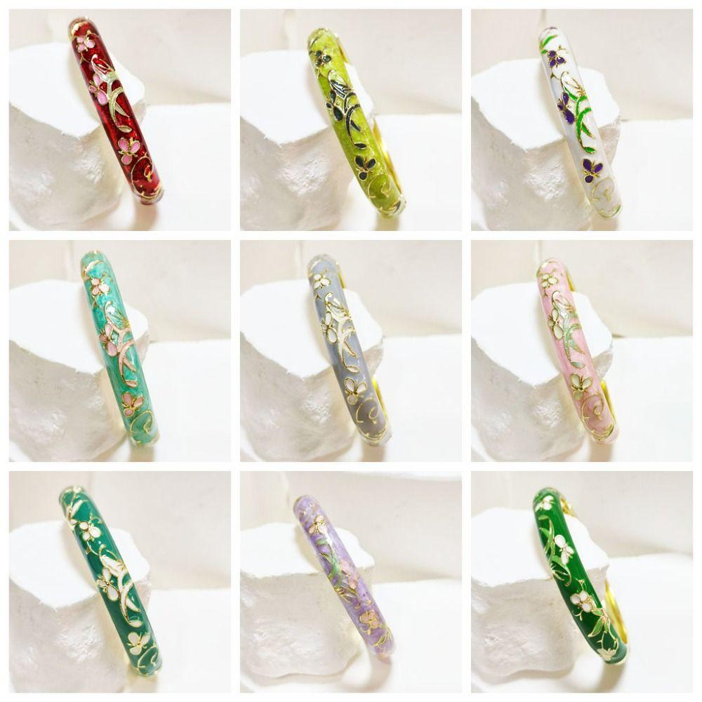 Extra Width Enamel Bangle 1cm Colorful Enamel Bangle Five Leaves Enamel Bracelet Souvenir Gift