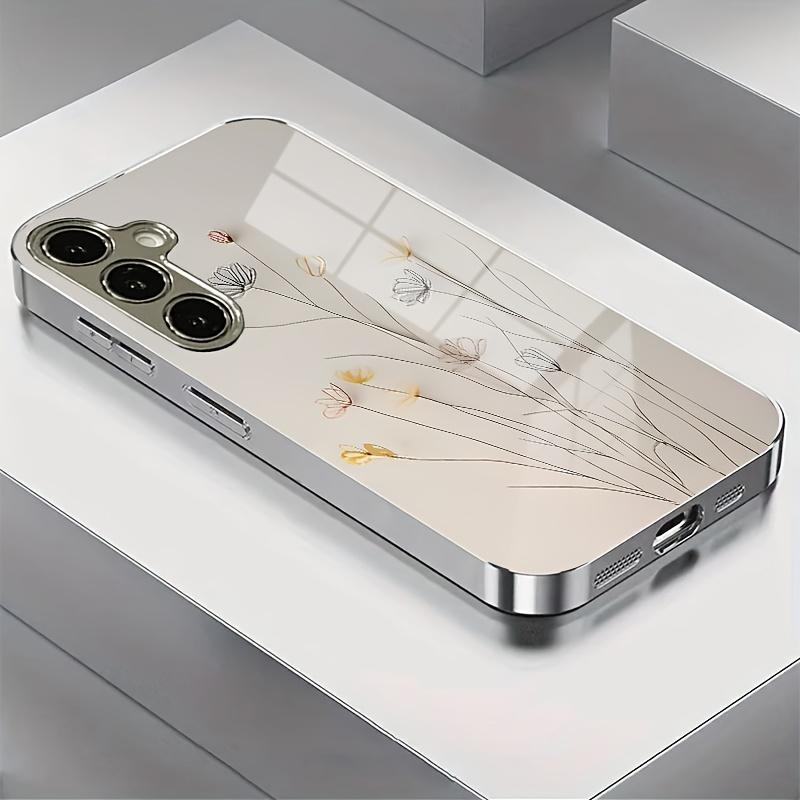 Floral wallpaper tempered glass phone case suitable for Samsung Galaxy S26 S25 S24 S23 S22 S20FE/Ultra/Plus anti drop back cover