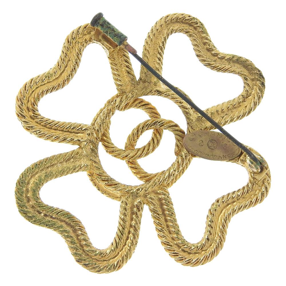Chanel Clover Brooch COCO Mark Vintage Plated Gold Clover 16g Women Used