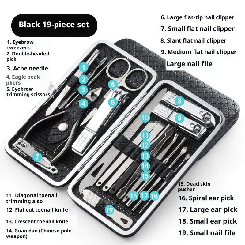 8/19Pcs Home Nail Clipper Set Large Dead Skin Pliers Diagonal Small Eyebrow Clipper With Leather Sleeve For Personal Grooming
