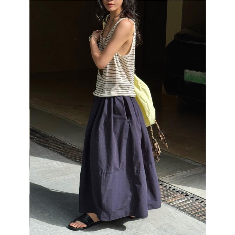 Johnature Japanese Simple Solid Color Skirts Women Summer Casual Comfortable Skirts
