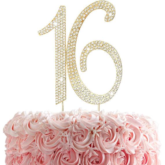 50th Rhinestones Cake Topper, Gold 50th Birthday Cake Decoration, Wedding Anniversary Party Decor Ideal Perfect Keepsake