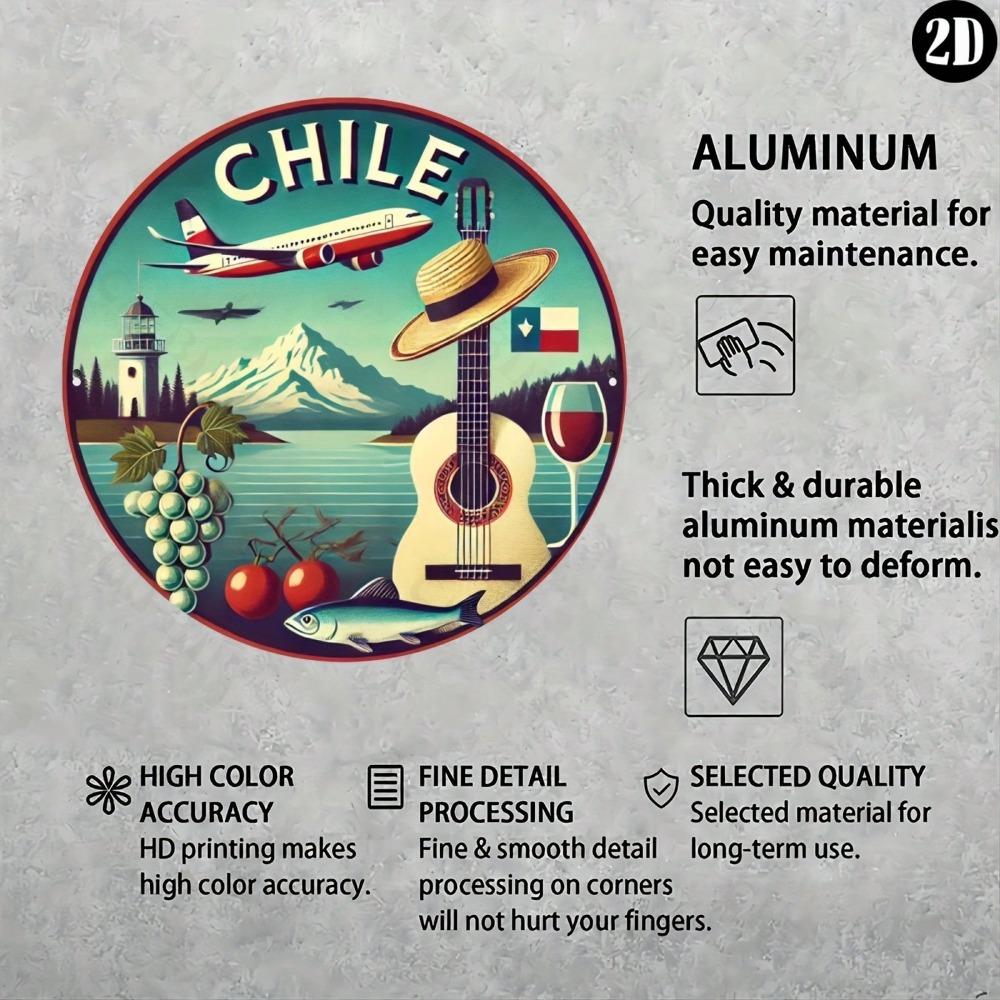 Vintage Chilean Travel Poster Round 8x8 Inch Metal Wall Art Durable Aluminum Sign Gift for Home Office Bar Cafe Indoor Outdoor Decor