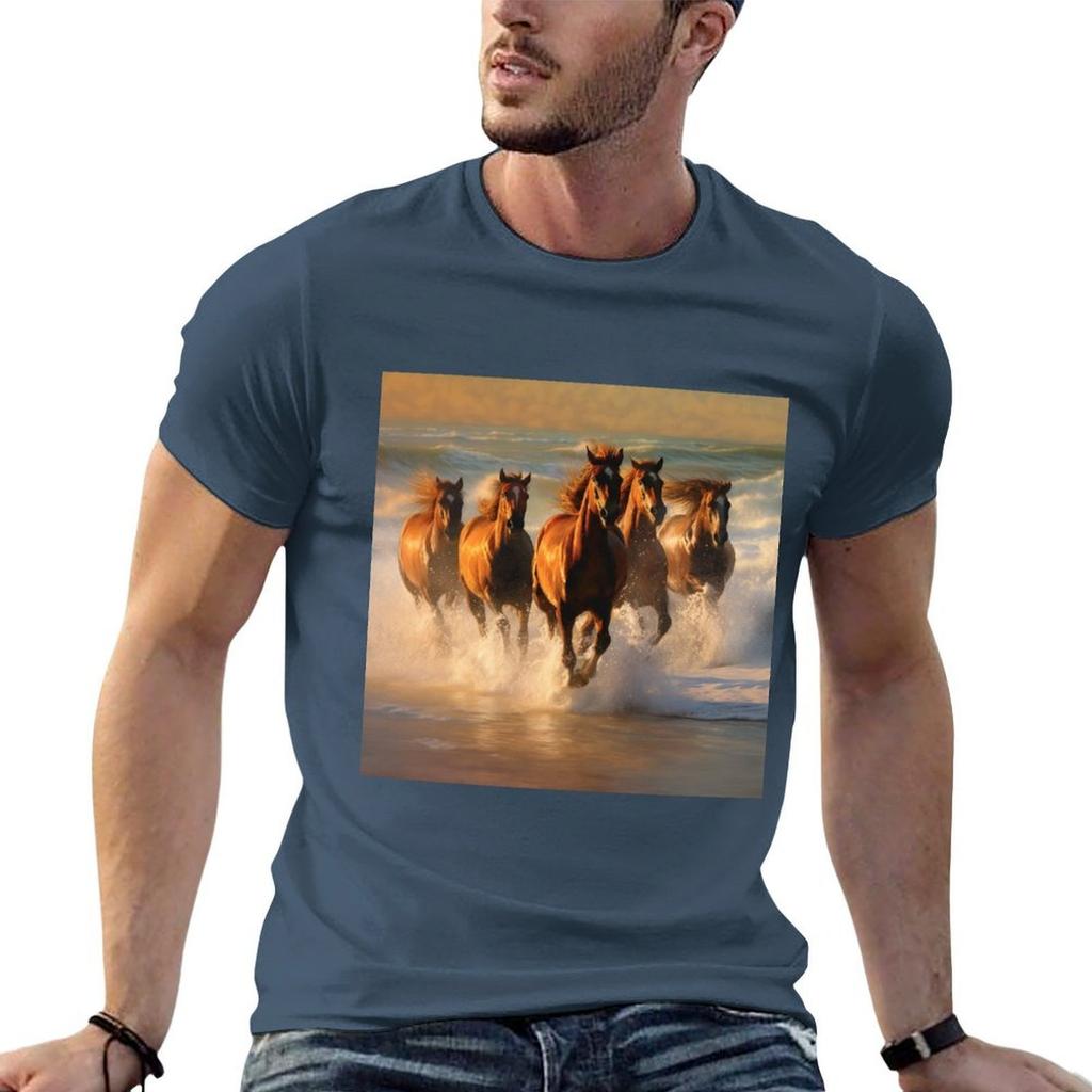 Horses Galloping on the Beach TShirt Casual Daily Outfit TShirt