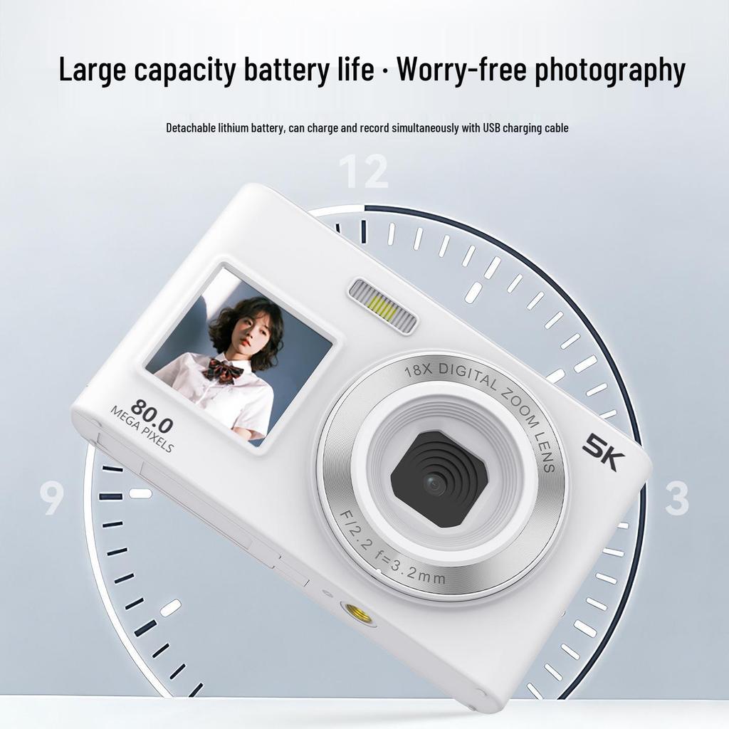 Dual Screen Selfie CCD 5K HD Digital Camera for Students, Customizable