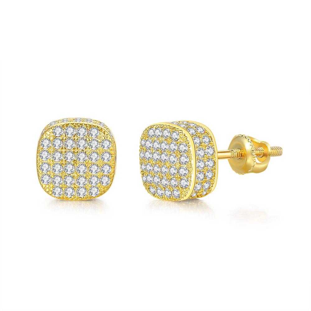 Hiphop Rock Stud Earrings For Women Classic Gold Color Jewelry Crystal Iced Out CZ Piercing Cartilage Ear Accessories Wholesale
