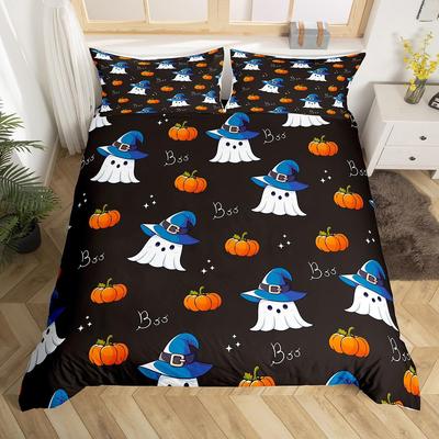 Fröhliches Halloween Bettbezug Full Kürbislaterne Bettwäscheset Süßes oder Saures Gothic Nacht Bettdeckenbezug Horror Thema Raumdeko