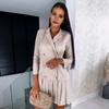 Herbst Frühling Damenkleid Zweireihig Schlanke Passform Plissierter Saum Umlegekragen Lange Ärmel V-Ausschnitt Formell Business Stil Büro M