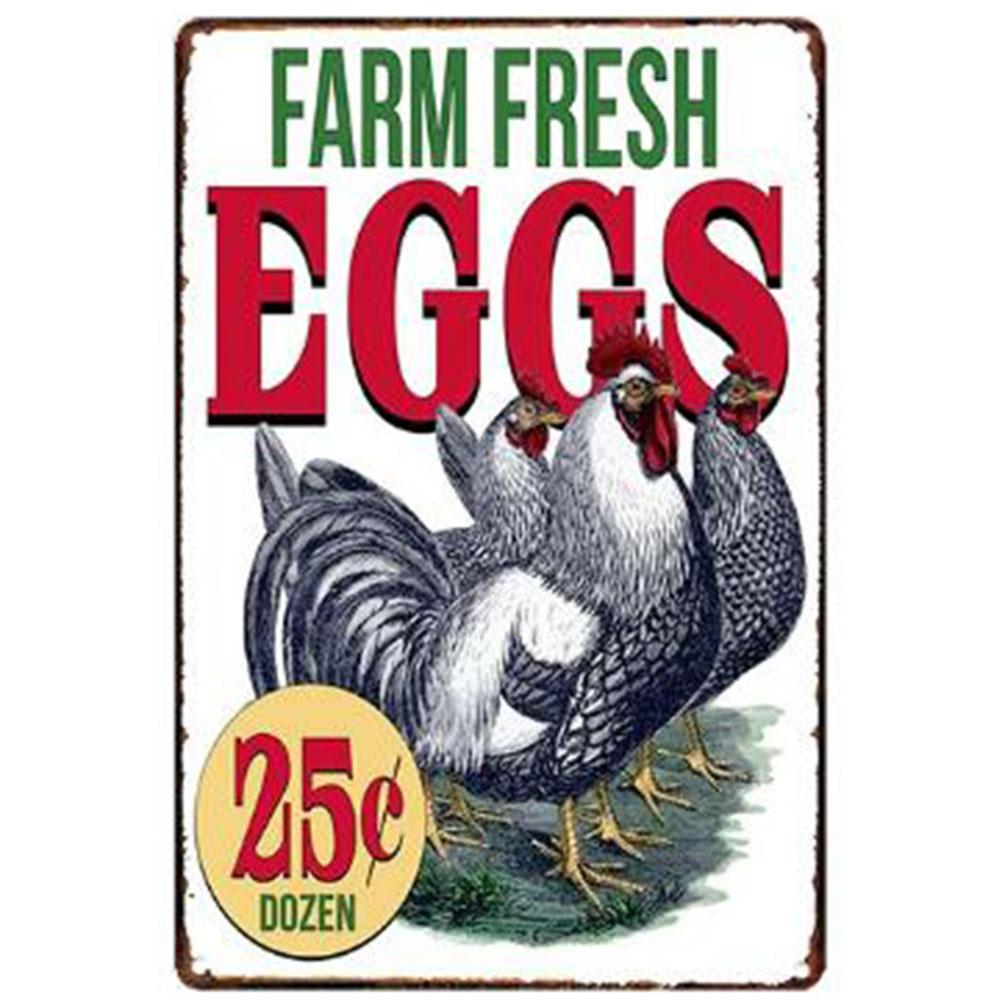 Farm Fresh Eggs Metal Tinplate Sign Poster Chicken Egg Shabby Chic Tin Signs Metal Plate 20x30cm