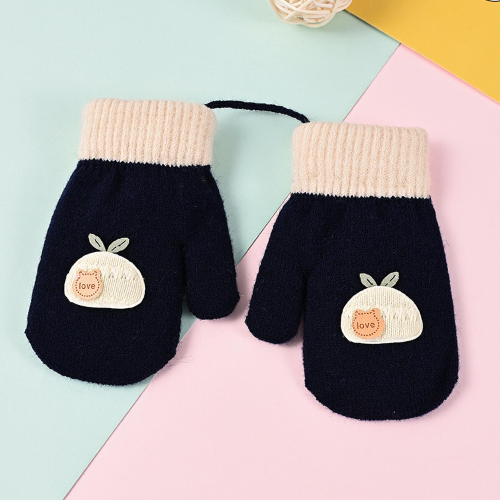 

Baby Warm Gloves Plus Fleece Cold-proof Gloves Lanyard Gloves One Size тёмно-синий