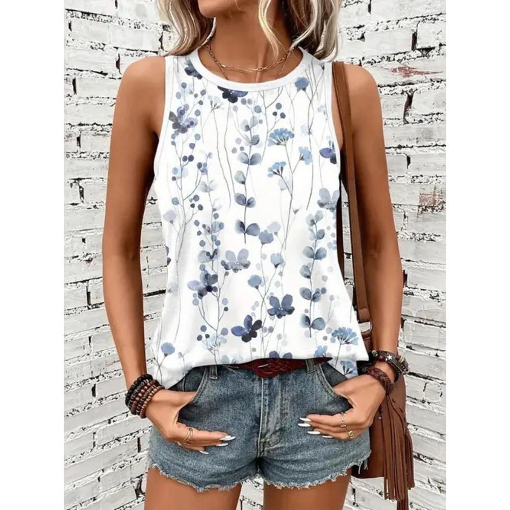 Fashion vest printed 3D printed women's summer casual round neck vest