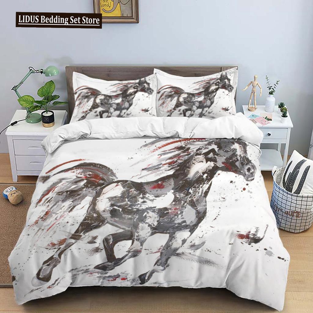 Pferde HD-Druck Bettwäscheset Doppelbett Jungenbett Bettbezüge Kissenbezüge Bettdecke Bettwäscheset Teenager Kingsize Bettwäscheset