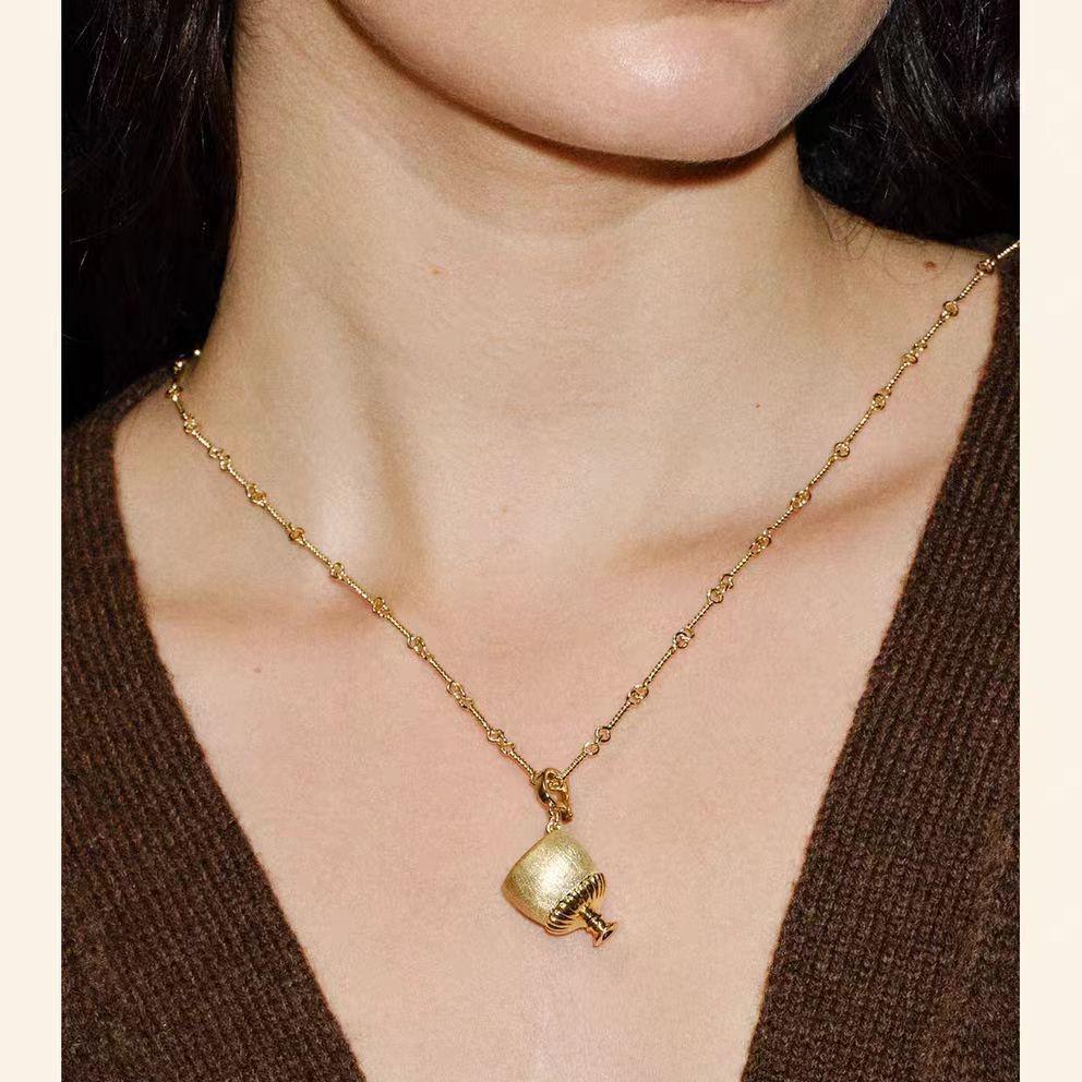 New Retro-Style Wine Glass Necklace Pendant: Versatile, Casual, Elegant Sweater Chain for Women.