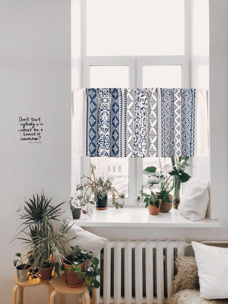 Yimanqiyun Blue Floral Window & Door Curtains, Coffee & Kitchen Washbasin Dustproof Cover