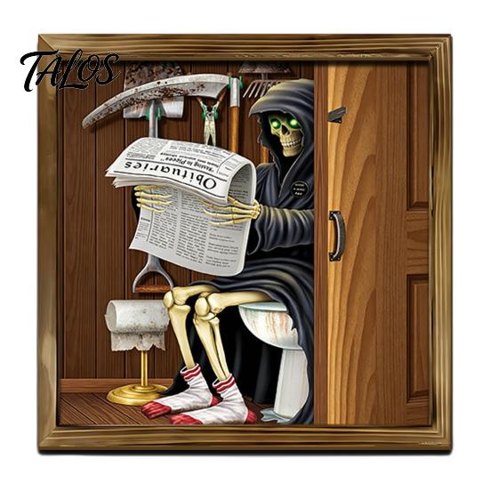 Removable PVC Wall Art Halloween Skeleton Art, Funny Bathroom Toilet Decal with Ghost Clown, Skull Decor for 2D Wooden Sign, Spooky Waterproof Sticker