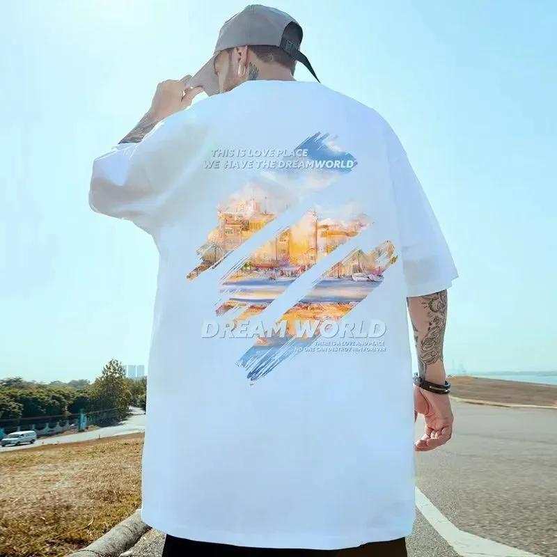New Painting Print Round Neck Short Sleeve T-shirt for Men and Women Cotton Large Loose Casual Short Sleeve Top Men Clothes