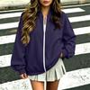 Women's Long Sleeve V-Neck Zip-Up Jacket Loose Fit Color Casual Outerwear
