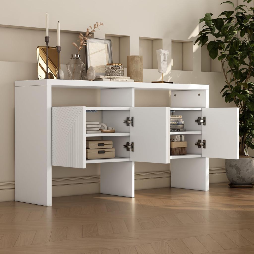 Sideboard with 2 Open Compartments and 4 Doors, Chest of Drawers with Generous Storage Space for Dining Room Living Room or Hallway