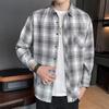 Spring and Autumn Models Long-sleeved Lapel Plaid Shirt Men's Versatile Retro Casual Shirt Blouse Jacket Men's Striped Plaid Shirt